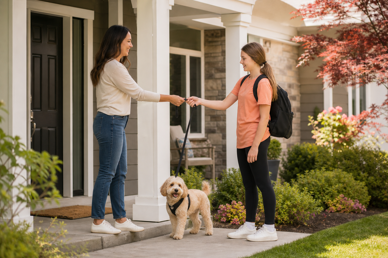 Dog handoff before a walk